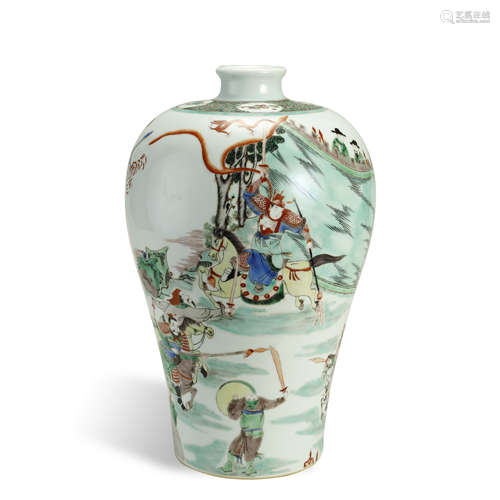 QING DYNASTY,WUCAI GLAZED FIGURE VASE,MEIPING