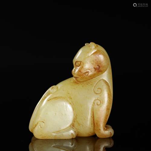 QING DYNASTY,WHITE AND RUSSET JADE MYTHICAL BEAST