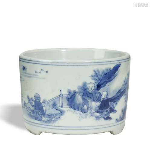 QING DYNASTY,BLUE AND WHITE GLAZED CENSER