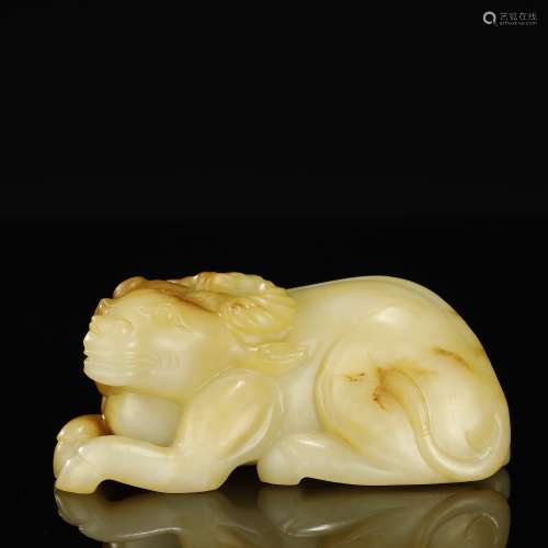 QING DYNASTY,HETIAN JADE CARVED SHEEP ORNAMENT