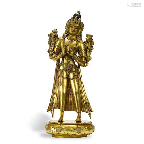 QING DYNASTY,GILT-BRONZE BUDDHA STATUE