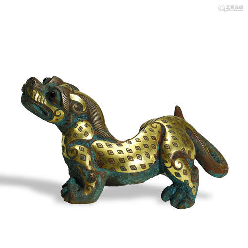 WARRING STATES PERIOD,GOLD-INLAID BRONZE MYTHICAL BEAST