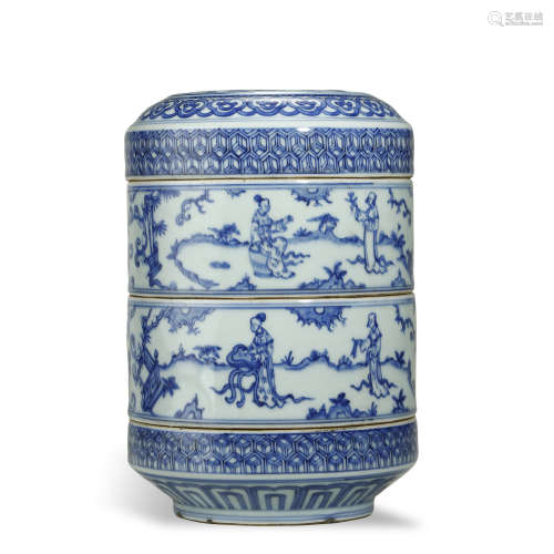 QING DYNASTY,BLUE AND WHITE GLAZED FOOD VESSEL