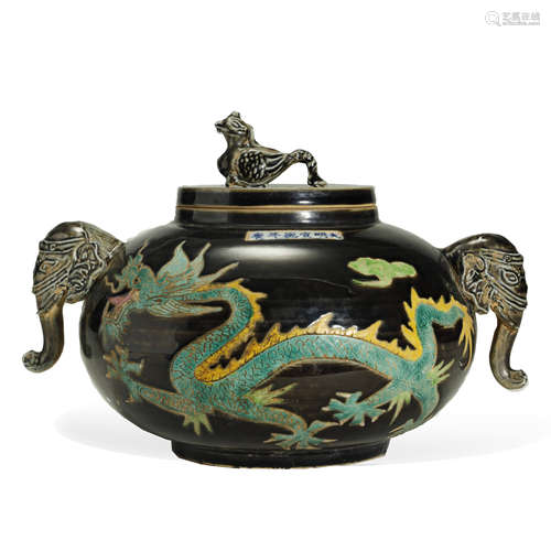 MING DYNASTY,SANCAI-GLAZED JAR AND COVER