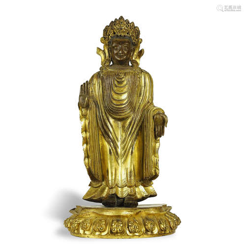 QING DYNASTY,GILT-BRONZE BUDDHA STATUE