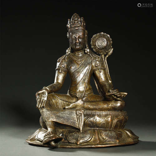 OLD TIBETAN PARCEL-SILVER BRONZE BUDDHA STATUE,ABOUT 8th-12t...