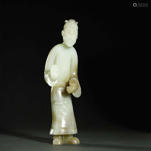 QING DYNASTY,HETIAN JADE CARVED FIGURE