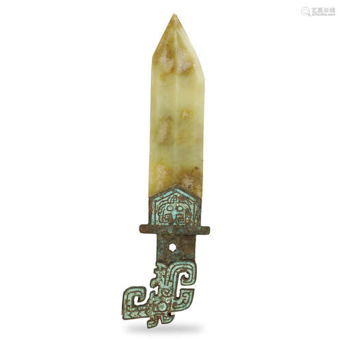 WARRING STATES PERIOD,JADE DAGGER TURQUOISES-INLAID BRONZE H...