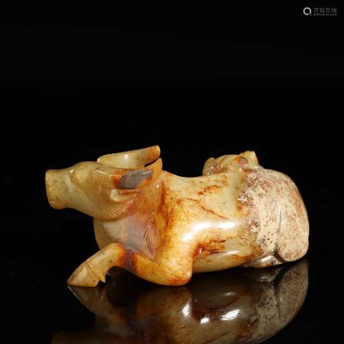 ANCIENT CHINESE,RUSSET JADE CARVED CATTLE ORNAMENT