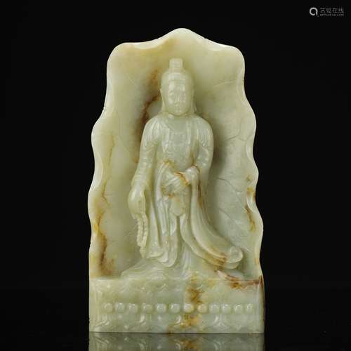 QING DYNASTY,HETIAN JADE CARVED BUDDHA STATUE