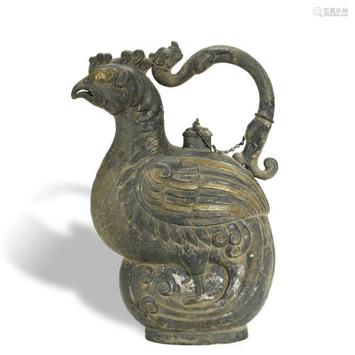 TANG DYNASTY,A FINE SILVER PHOENIX WATER JUG