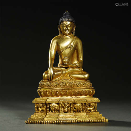 QING DYNASTY,GILT-BRONZE BUDDHA STATUE