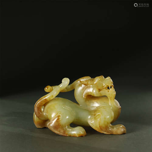 WARRING STATES PERIOD,RUSSET JADE CARVED DRAGON ORNAMENT