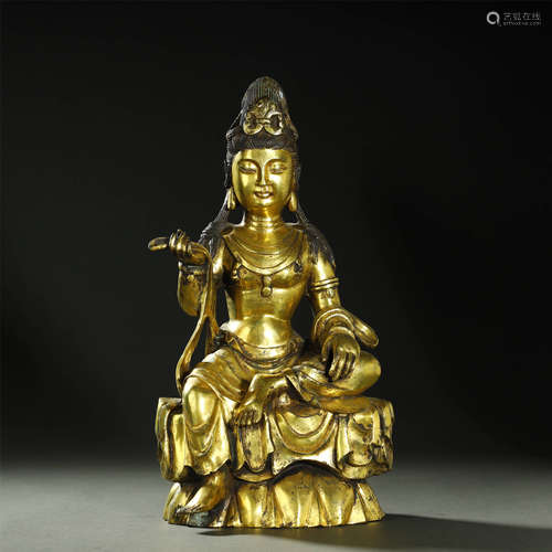 ANCIENT CHINESE,GILT-BRONZE BUDDHA STATUE