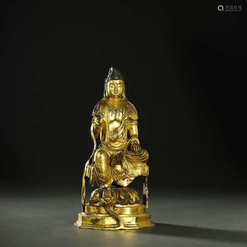 A RARE GILT-BRONZE BUDDHA STATUE,TANG DYNASTY