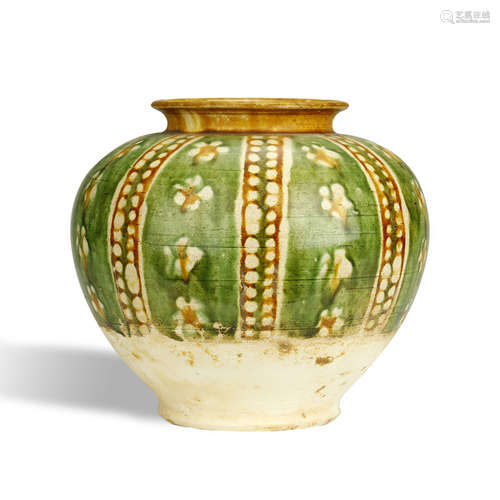 TANG DYNASTY,SANCAI-GLAZED POTTERY JAR