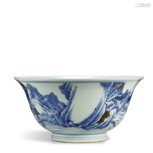 QING DYNASTY,UNDERGLAZE BLUE AND COPPER-RED BOWL