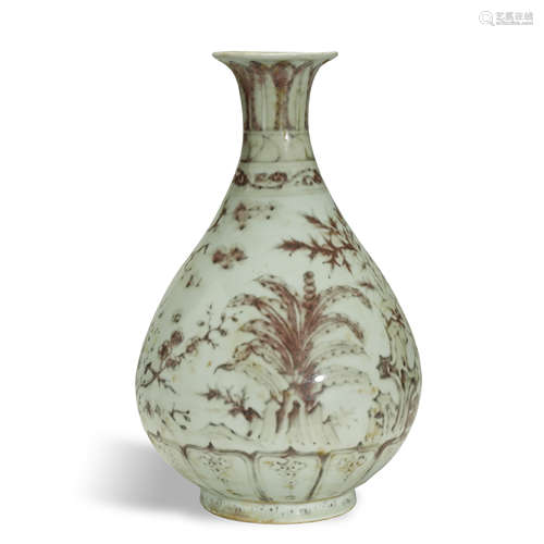 MING DYNASTY,UNDERGLAZE-RED GLAZED VASE,YUHUCHUNPING