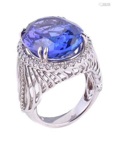 A tanzanite and diamond cluster ring