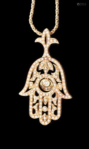 A diamond Hand of Fatima pendant