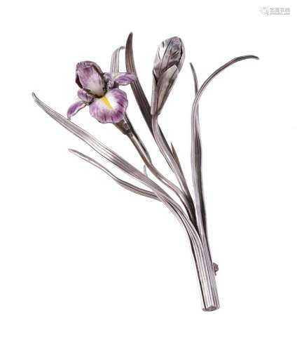 A Chinese silver coloured iris spray brooch