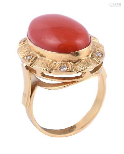 Y A coral and diamond dress ring