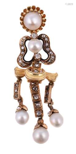 A late 19th/early 20th century French pearl and diamond pend...
