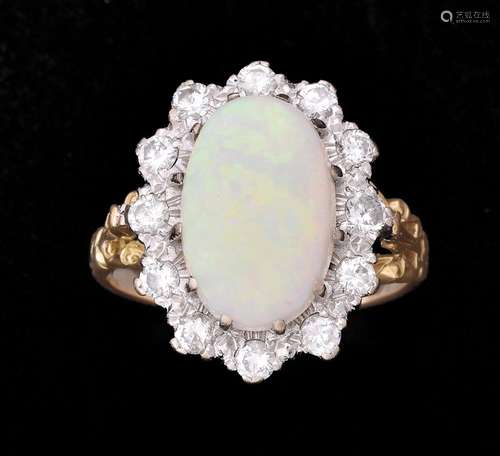 An opal and diamond cluster ring