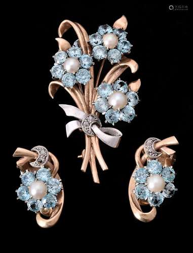 A mid 20th century blue zircon, cultured pearl and rose cut ...