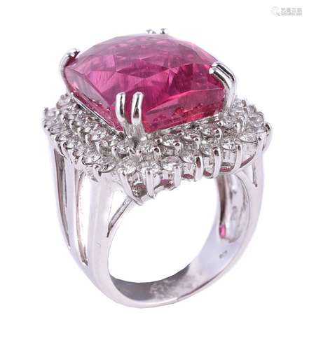 A diamond and pink tourmaline dress ring