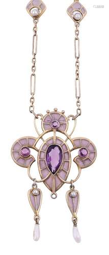 An Art Nouveau plique à jour, Mississippi pearl and purple p...