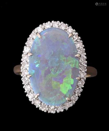 An opal and diamond cluster ring