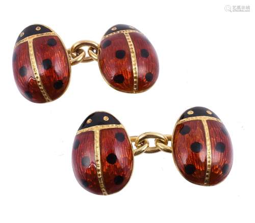 A pair of enamelled ladybird cufflinks