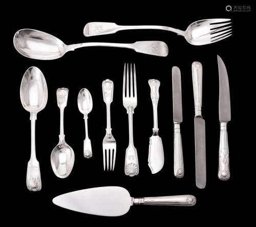 A collection of silver fiddle, shell and thread pattern flat...