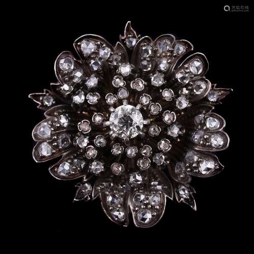 A late 19th century French diamond flower head brooch