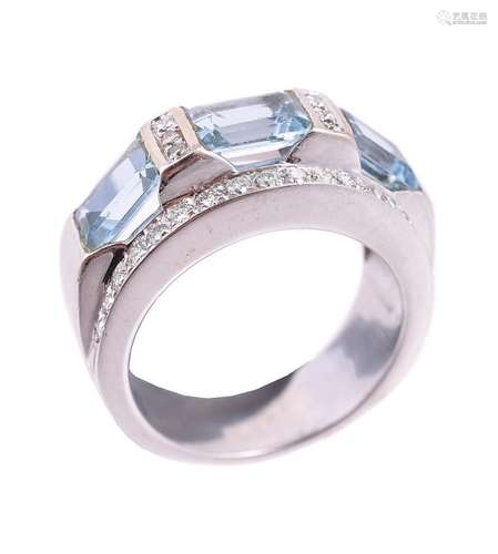 An aquamarine and diamond dress ring