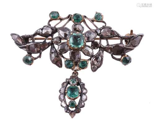 A late 18th century Iberian diamond and emerald brooch