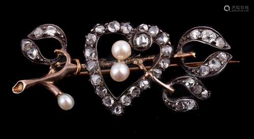 A late Victorian rose cut diamond and pearl mistletoe and he...