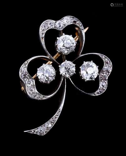 An Edwardian diamond clover leaf brooch