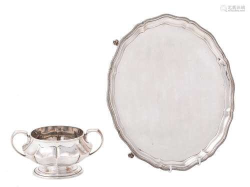 A silver shaped circular salver by Barker Ellis Silver Co.