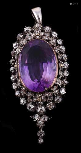 An amethyst and diamond pendant