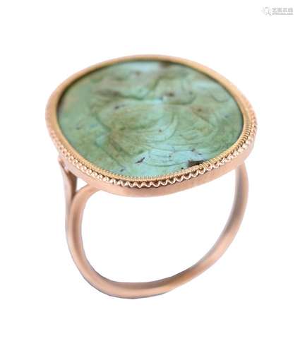 A late 19th century turquoise panel ring