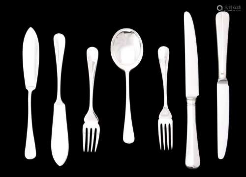 A collection of silver Hanoverian rat tail pattern flatware