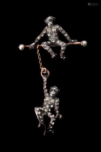 A late Victorian paste monkey brooch