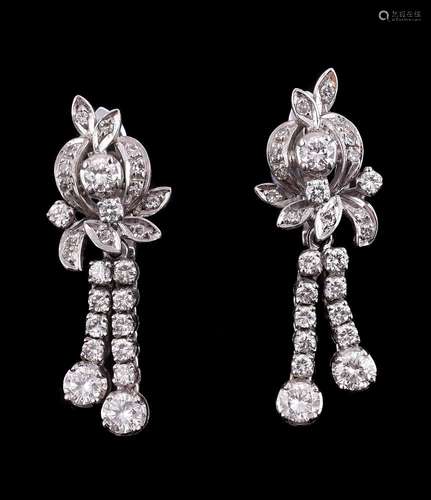 A pair of 1960s diamond drop earrings