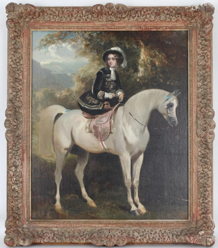 Signed, 19th C. Painting of Figure on Stallion