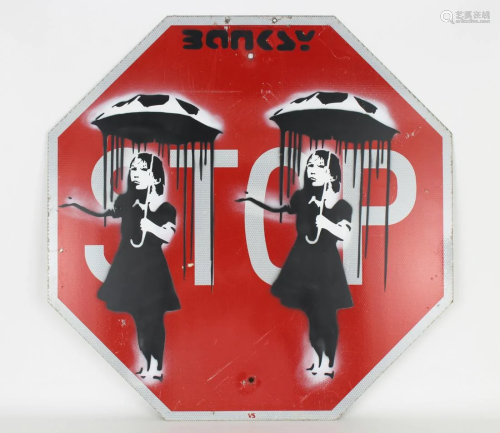 Banksy Style Parking Sign Urban Graffiti Painting