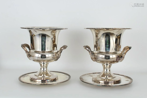 (2) Twin Handled Silver Plate Champagne Buckets