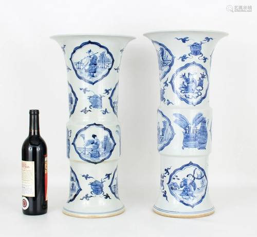 Large Pair of Blue & White Porcelain Vases