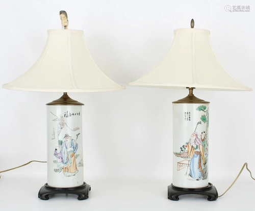 (2) Republic Period Chinese Porcelain Lamps